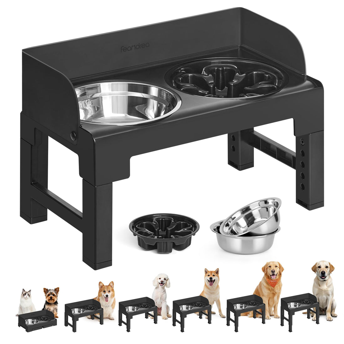 Feandrea Dog Bowls Elevated, Raised Stand with 1 Slow Feeder and Two