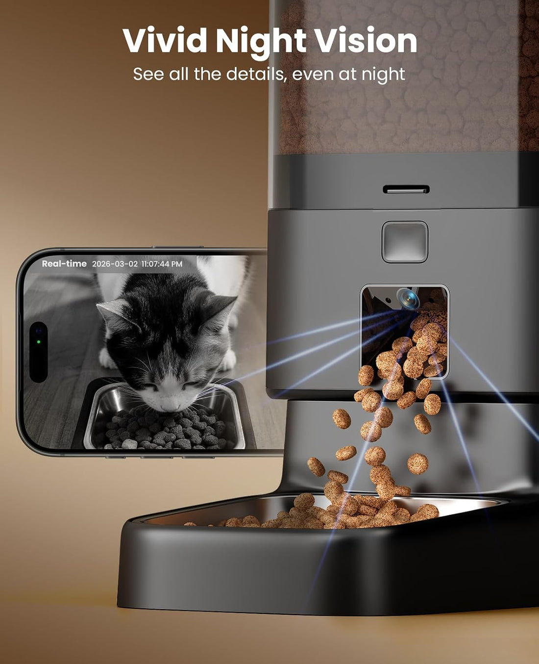 oneisall Automatic Cat Feeder with Camera for 2 Cats Pets, 20 Cups/5L