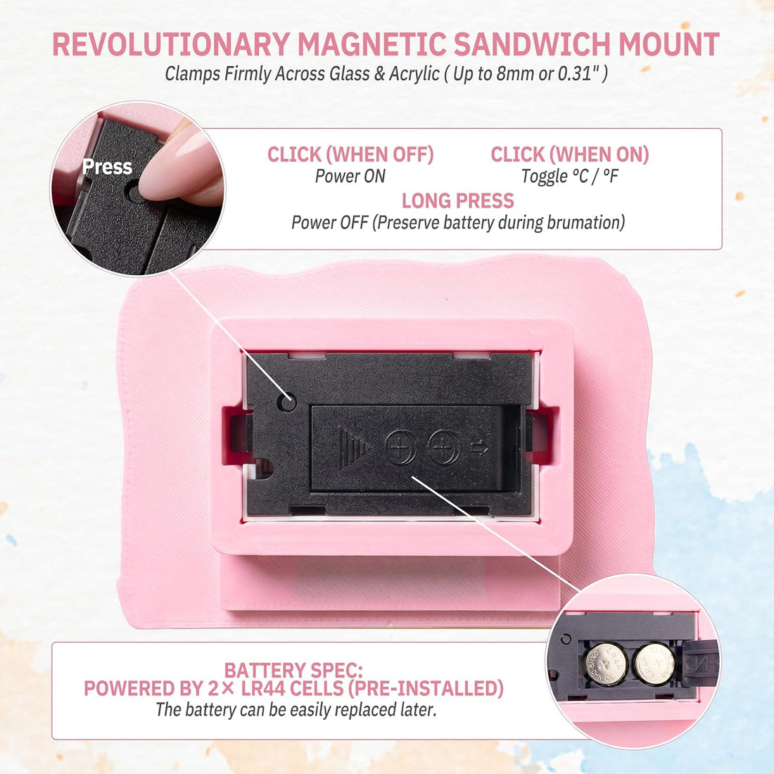 Magnetic Reptile Thermometer and Humidity Gauge, Pink