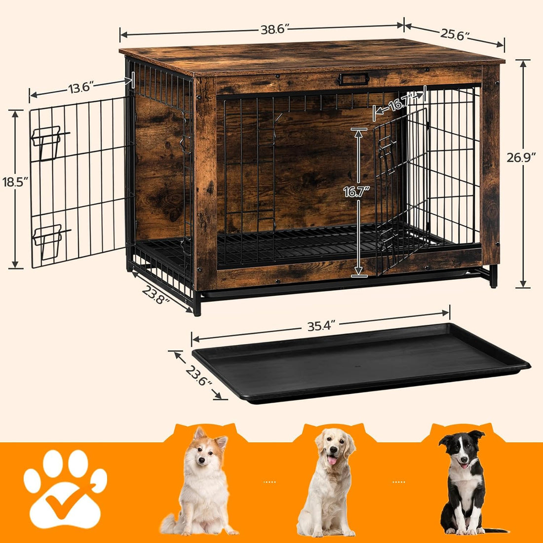 HOOBRO Dog Crate Furniture, 38.6" Large Dog Kennel Indoor