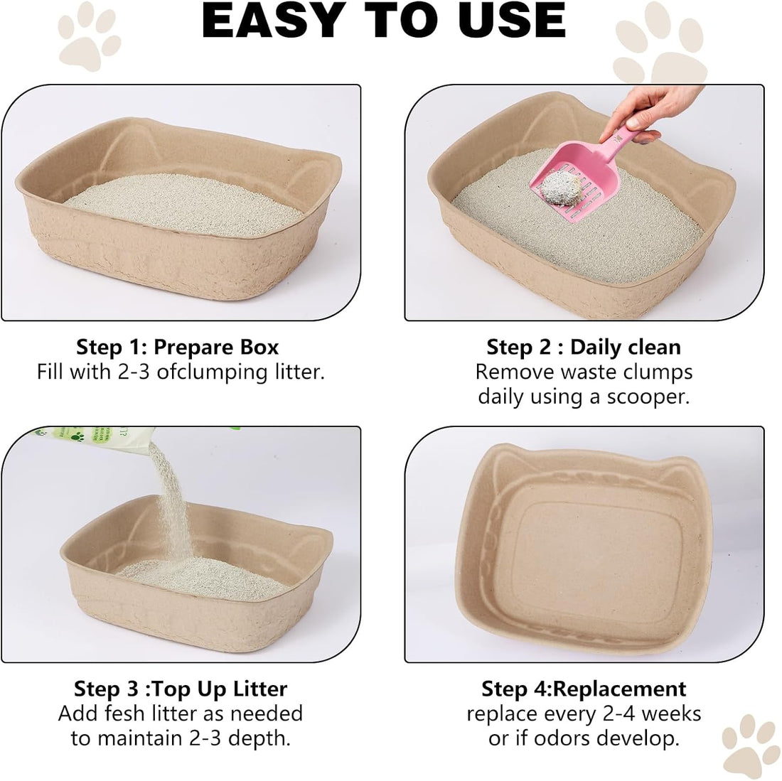 UBozeuiv Disposable Cat Litter Boxes 6-Pack, Compact Cat Ear Design