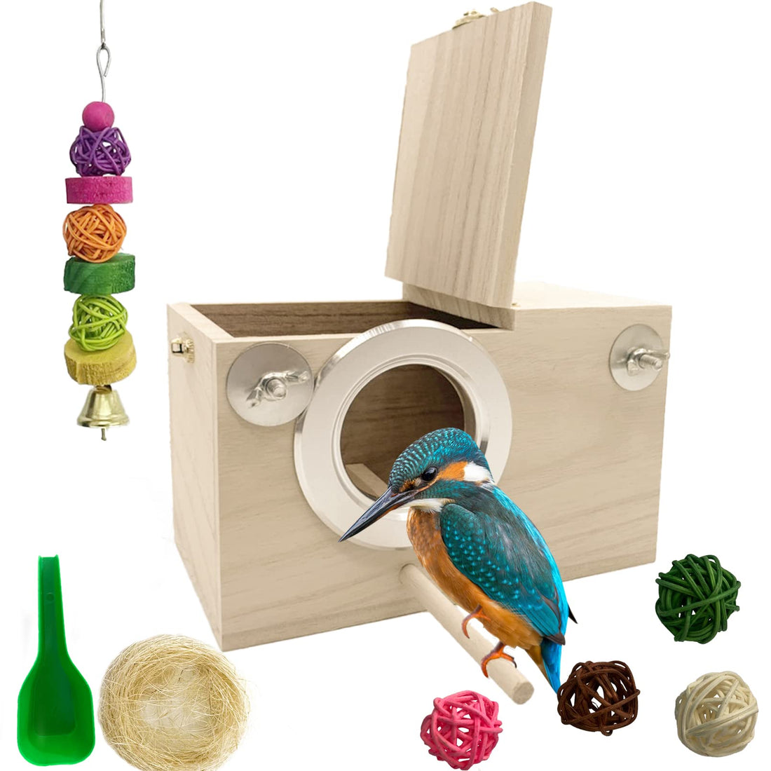MUYG Parakeet Breeding Box Birds Natural Wooden House Lovebird