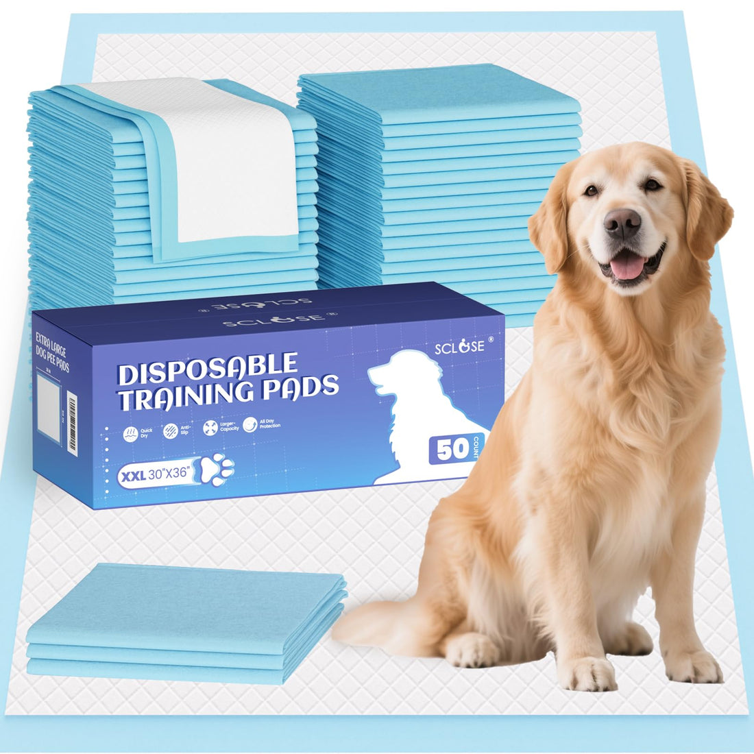 SCLOSE Pee Pads for Dogs Extra Large 30"x36", 50 Count Puppy Pads XXL