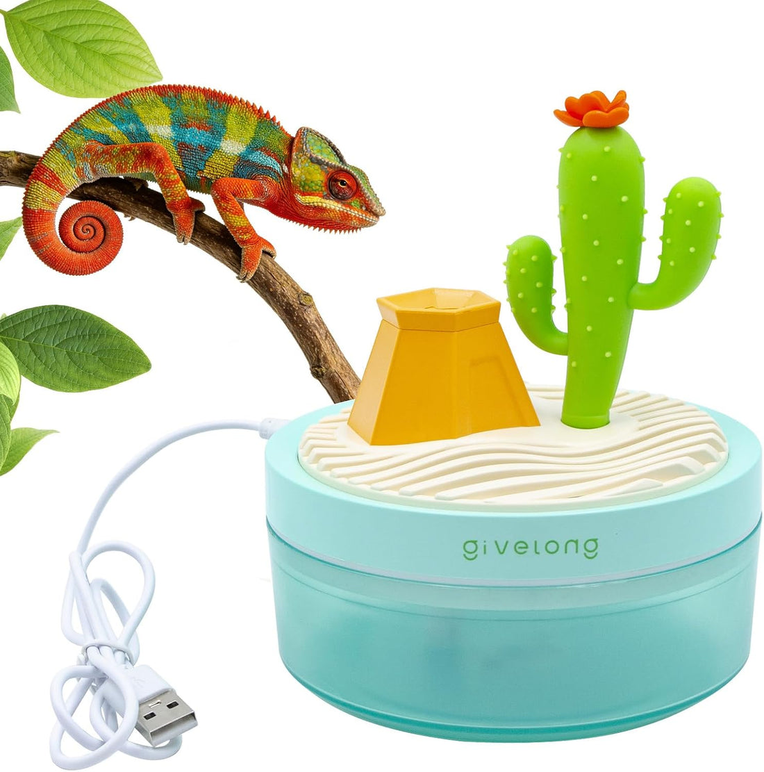 Reptile Fogger, 320ML USB Plastic Cartoon Cactus Humidifier