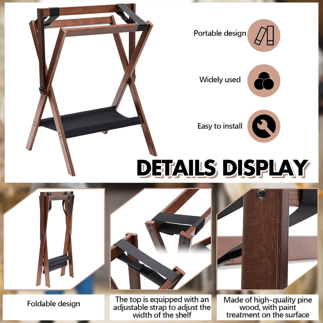 Leinuosen 1 Pack Pine Wood Folding Saddle Rack Storage Tray
