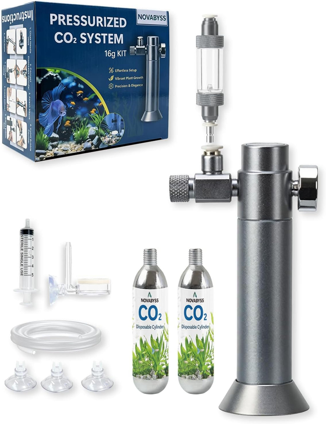 Aquarium CO2 Kit with Regulator, 2 x 16g Cartridges, 3/8" Thread