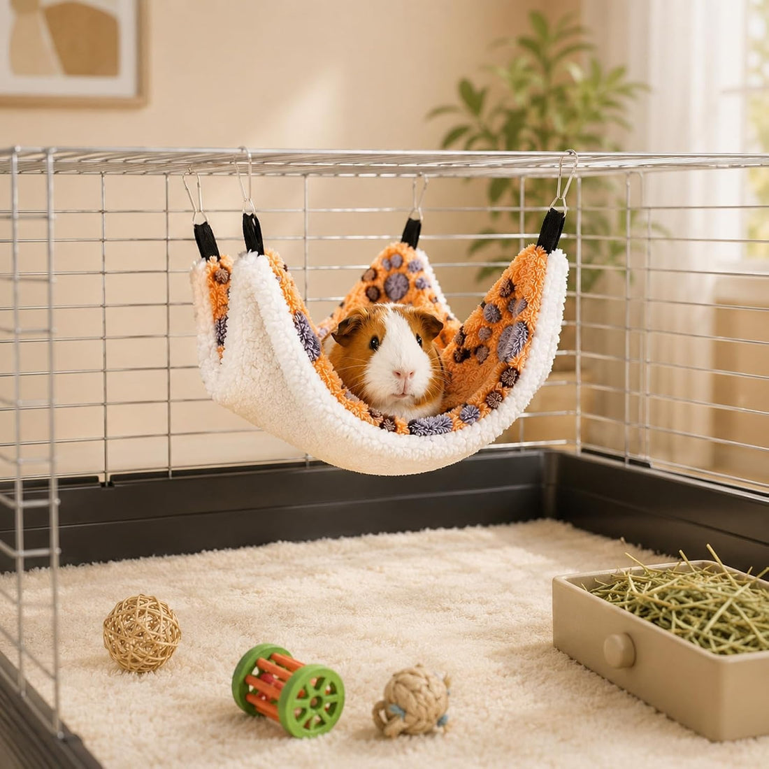 Guinea Pig Hammock, Hanging Corner Pet Rat Hammock with Hooks