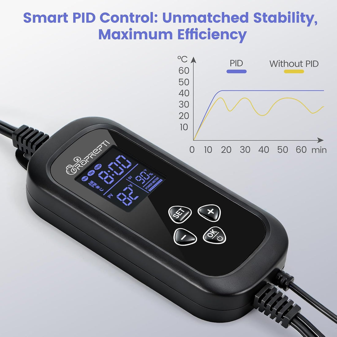 PID Dimming Thermostat for Reptiles with 1-24H Timer Setting