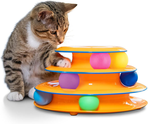 Catstages Tower of Tracks Cat Toy – 3-Level Track Tower with 6 Balls