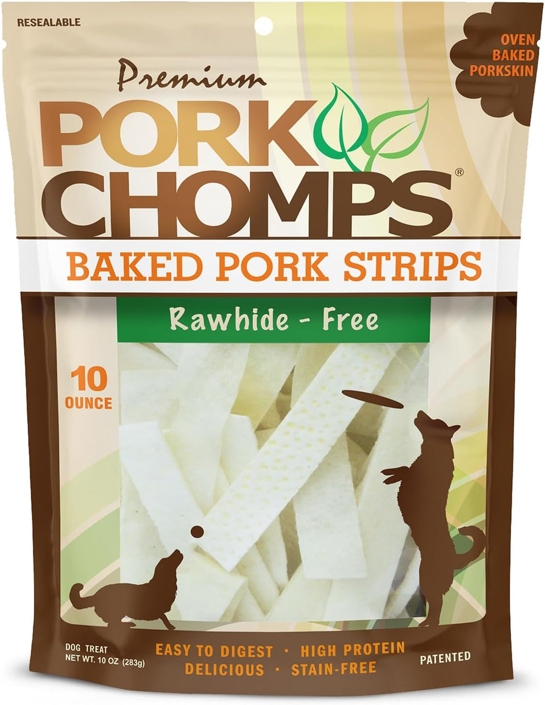 Pork Chomps Baked Pork Skin Dog Chews, 3-inch Chips, 12oz Bag
