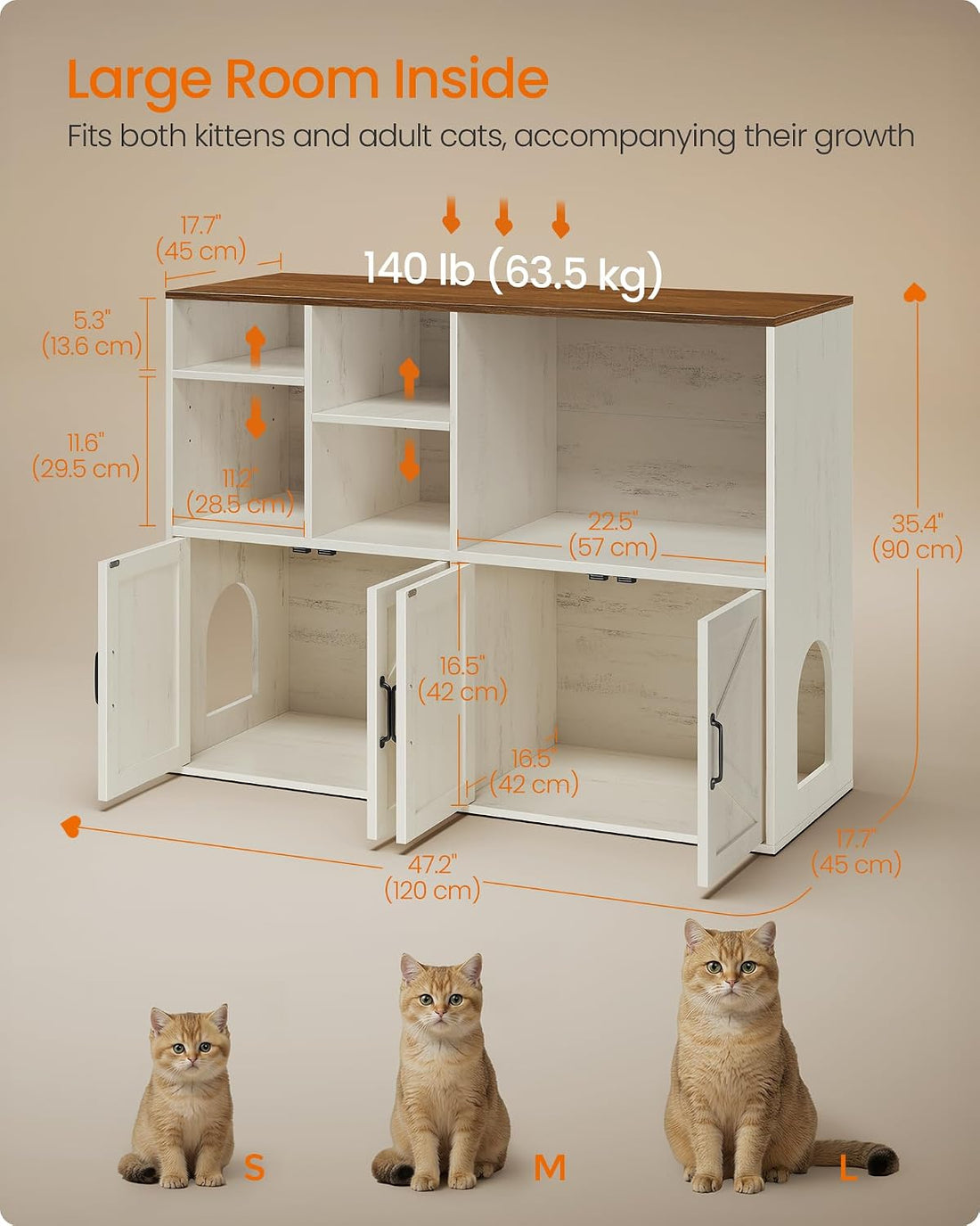 Feandrea Litter Box Enclosure for 2 Cats, with Storage Cabinet