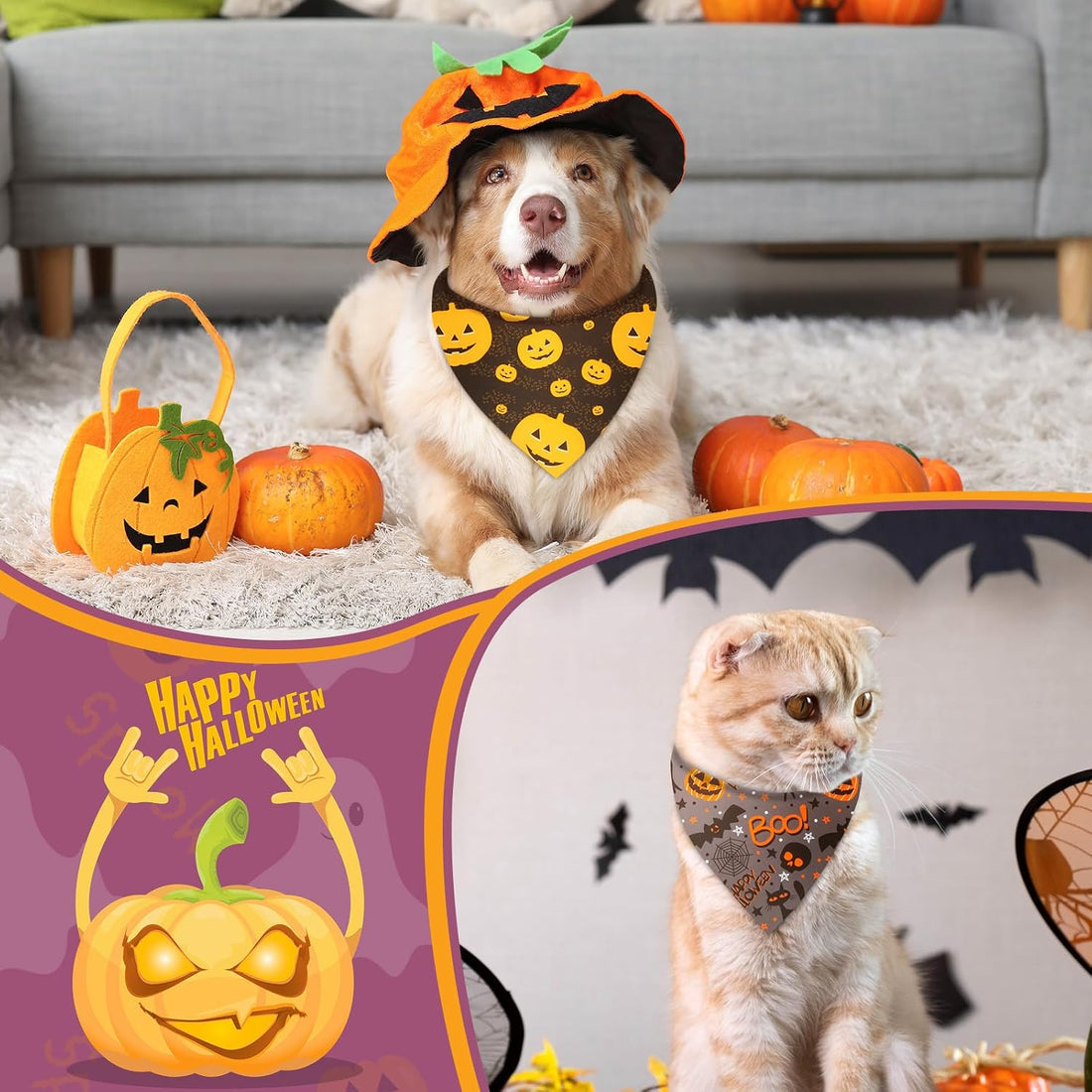 Preboun 100 Pcs Halloween Dog Bandanas Bulk