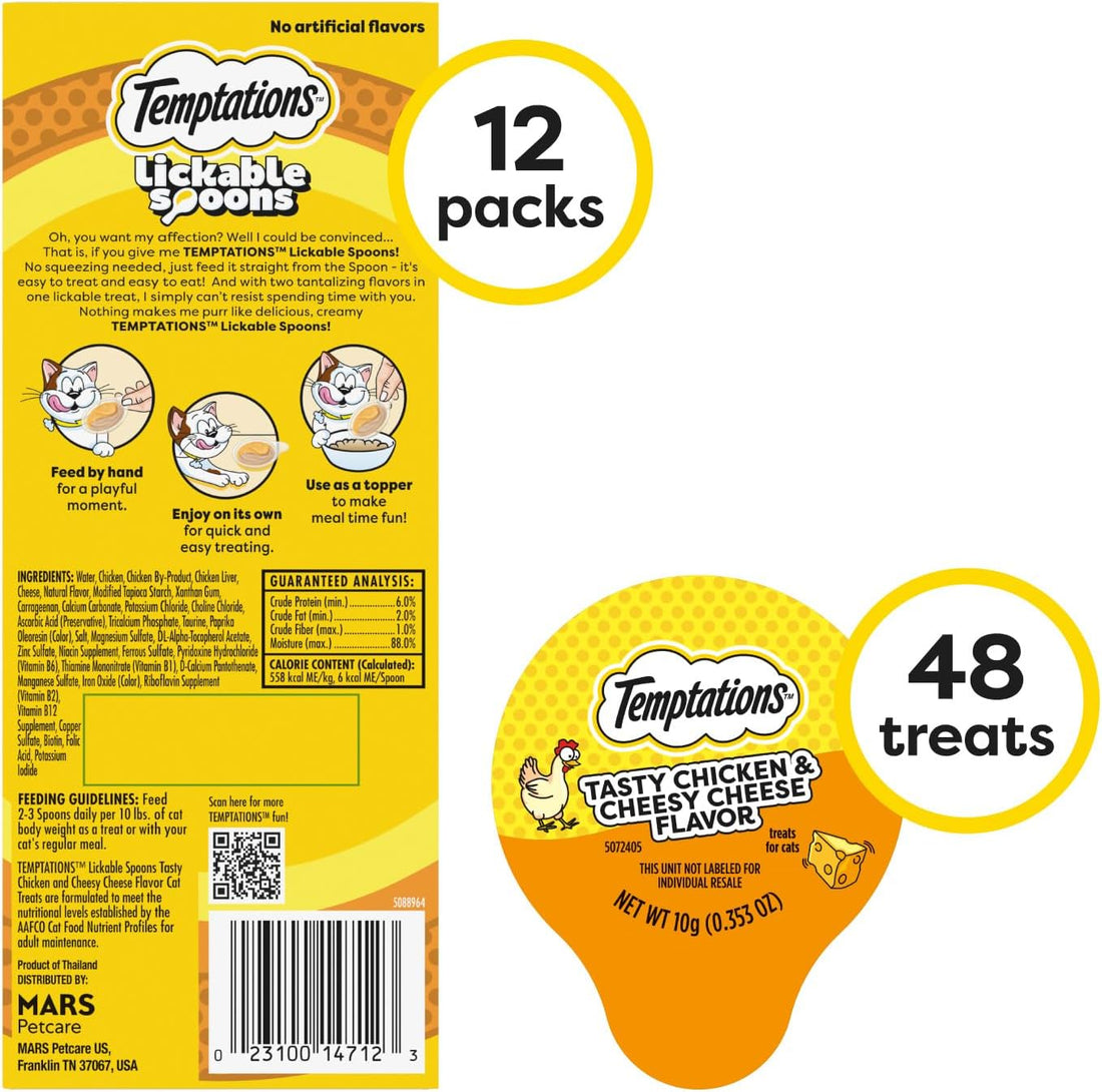 Temptations Lickable Spoons Wet Cat Treats, Chicken & Cheese, 4 ct