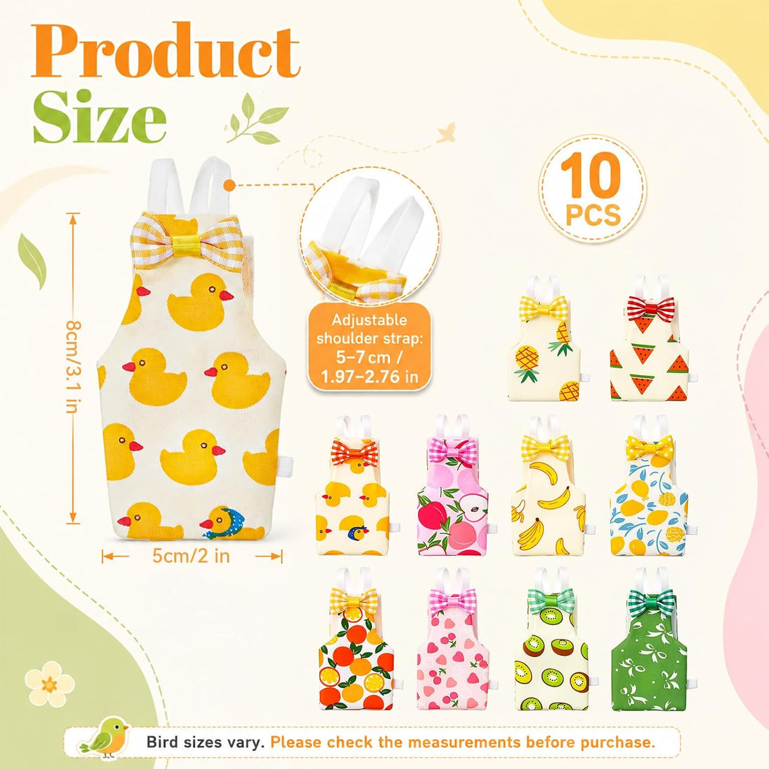 10PCS Bird Diapers, Reusable Parrot Diaper with Waterproof Inner