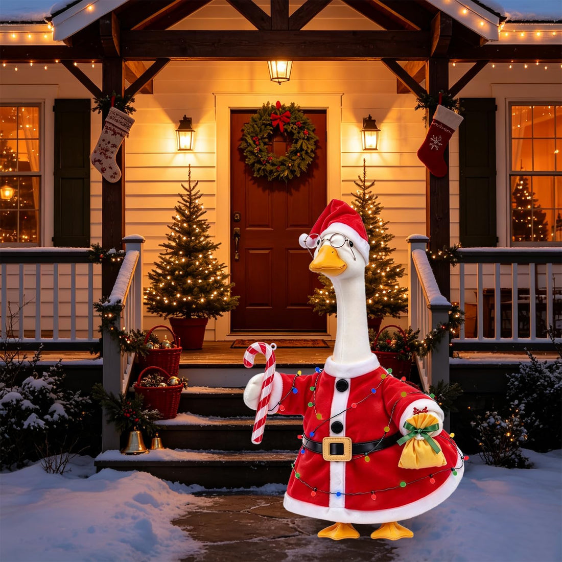 Christmas Porch Goose Outfits Santa Claus Costume for 23 Inch Lawn