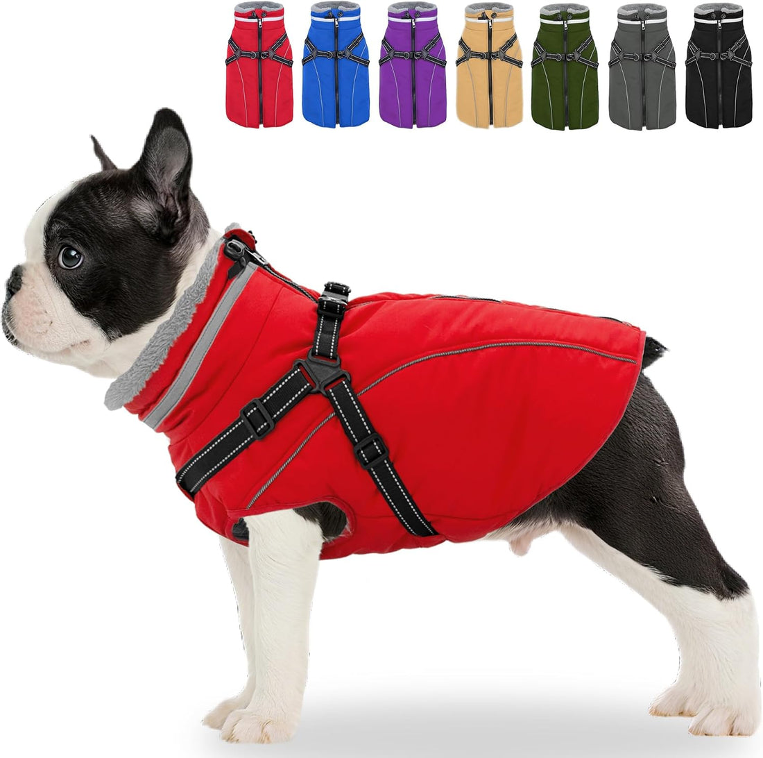 Fragralley Dog Coat with Harness Built in, Waterproof Warm Jacket Vest