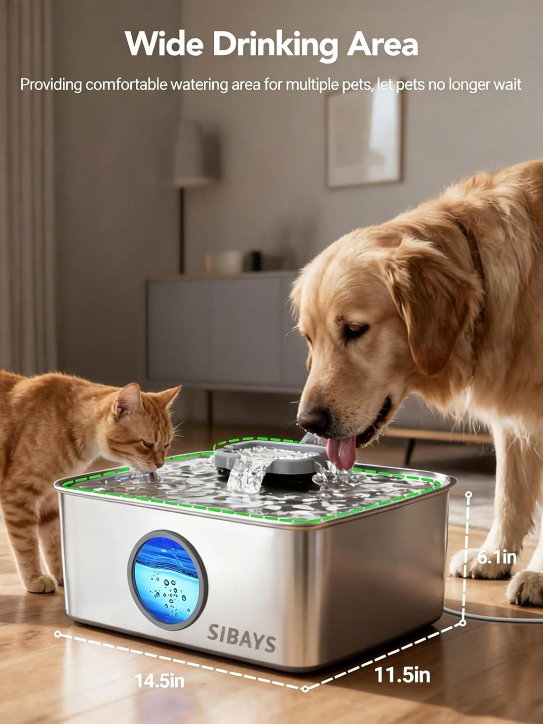 SIBAYS 4Gal/15L Dog Water Fountain