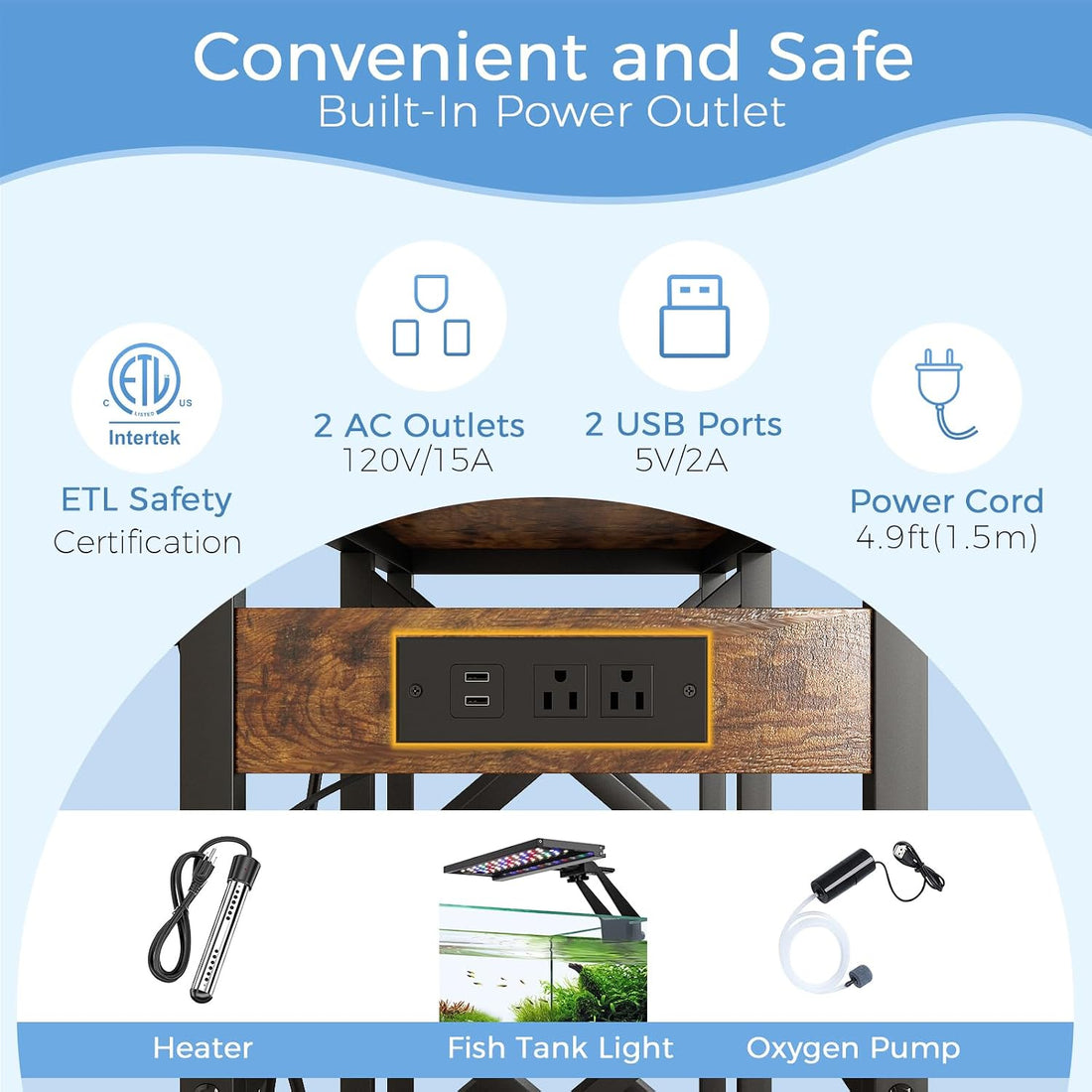 METYERRY 20-29-37 Gallon Fish Tank Stand with Power Outlet,Adjustable