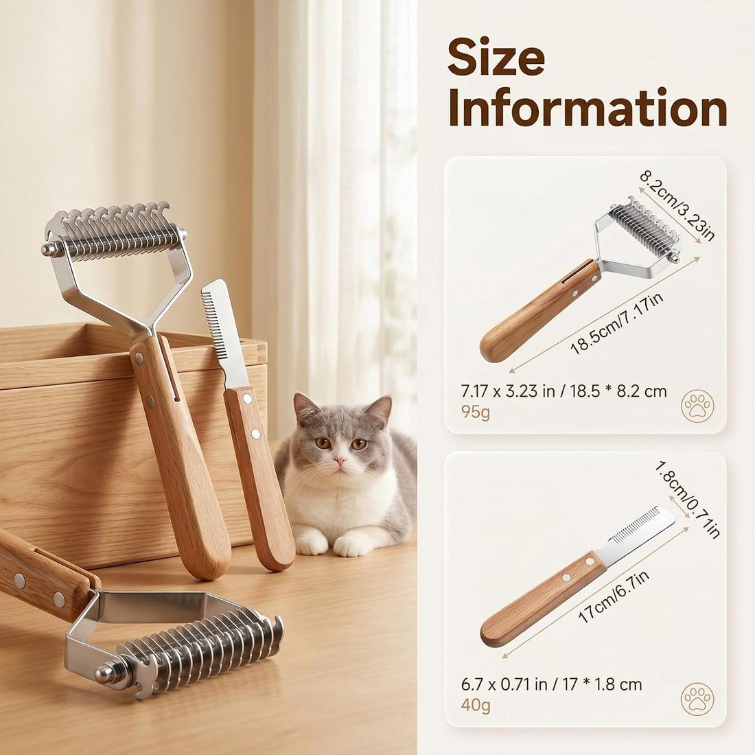 2 Pcs Pet Grooming Combo Deshedding Brush and Stripping Knife