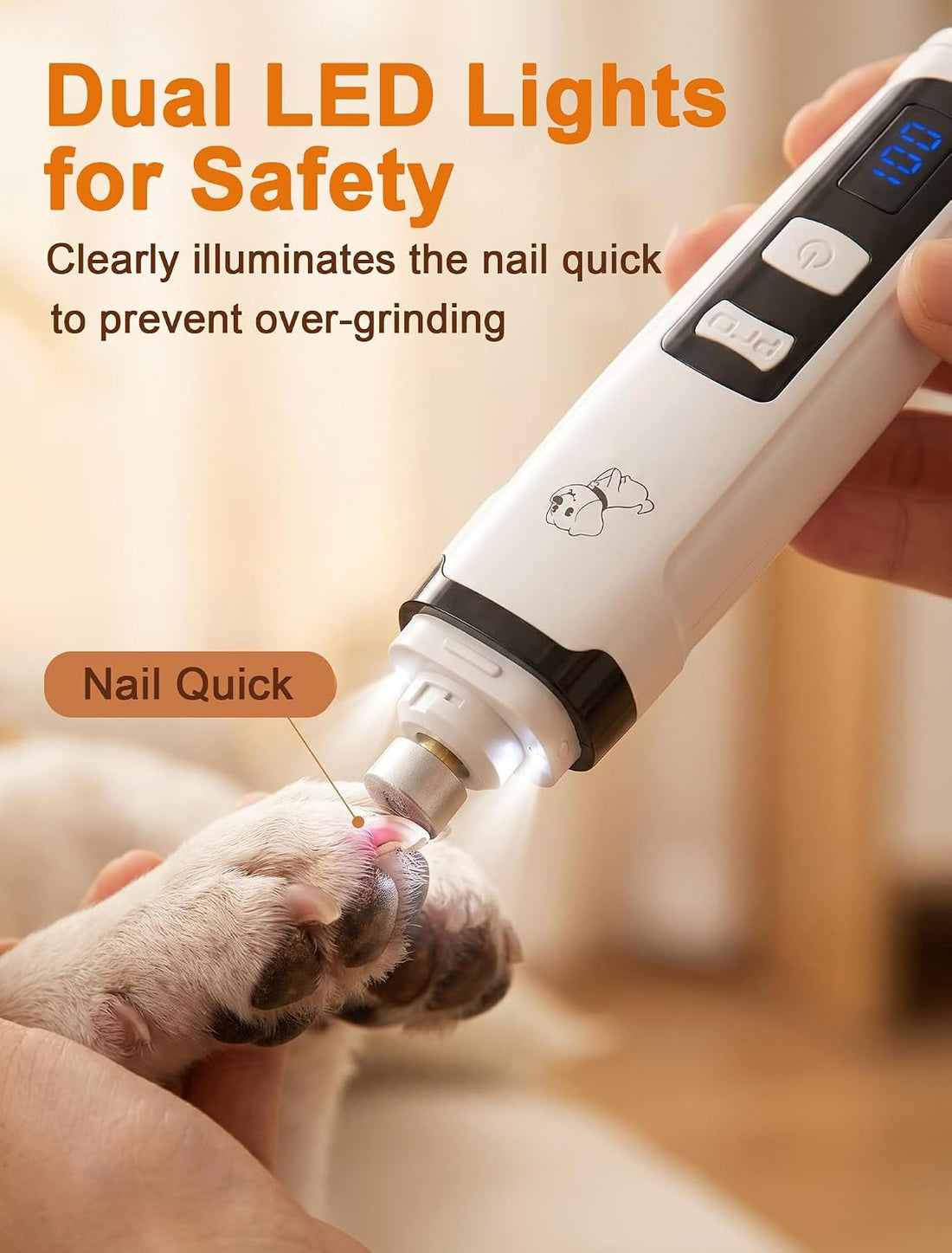 Quiet Electric Pet Nail Grinder with 2 Speeds for Dogs Cats