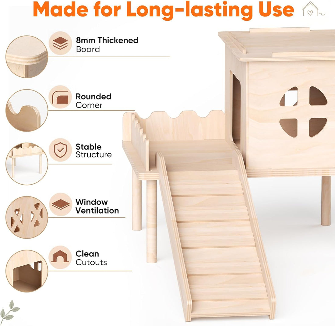 Guinea Pig Hideout, Guinea Pig House & Castle with Ramp, Platform