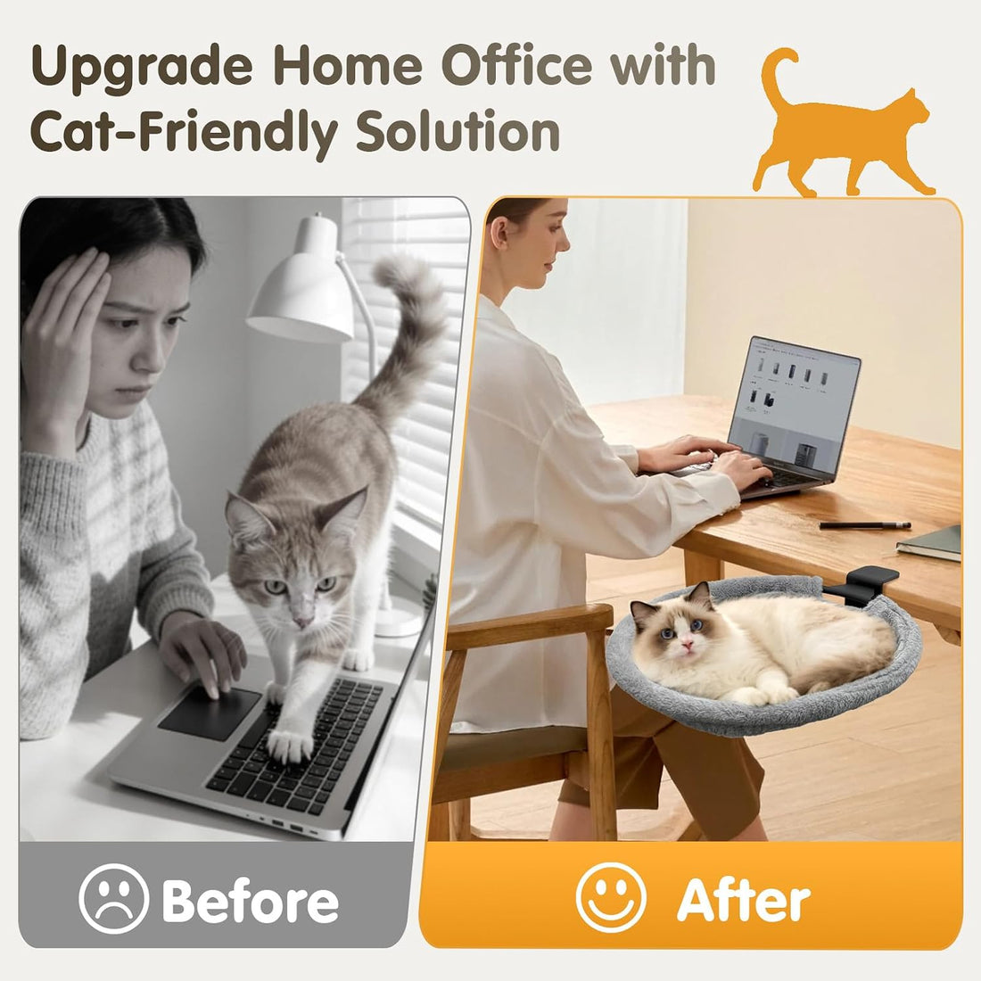 17.3" Extra Large Cat Desk Bed Cat Desk Hammock for Home Office Holds