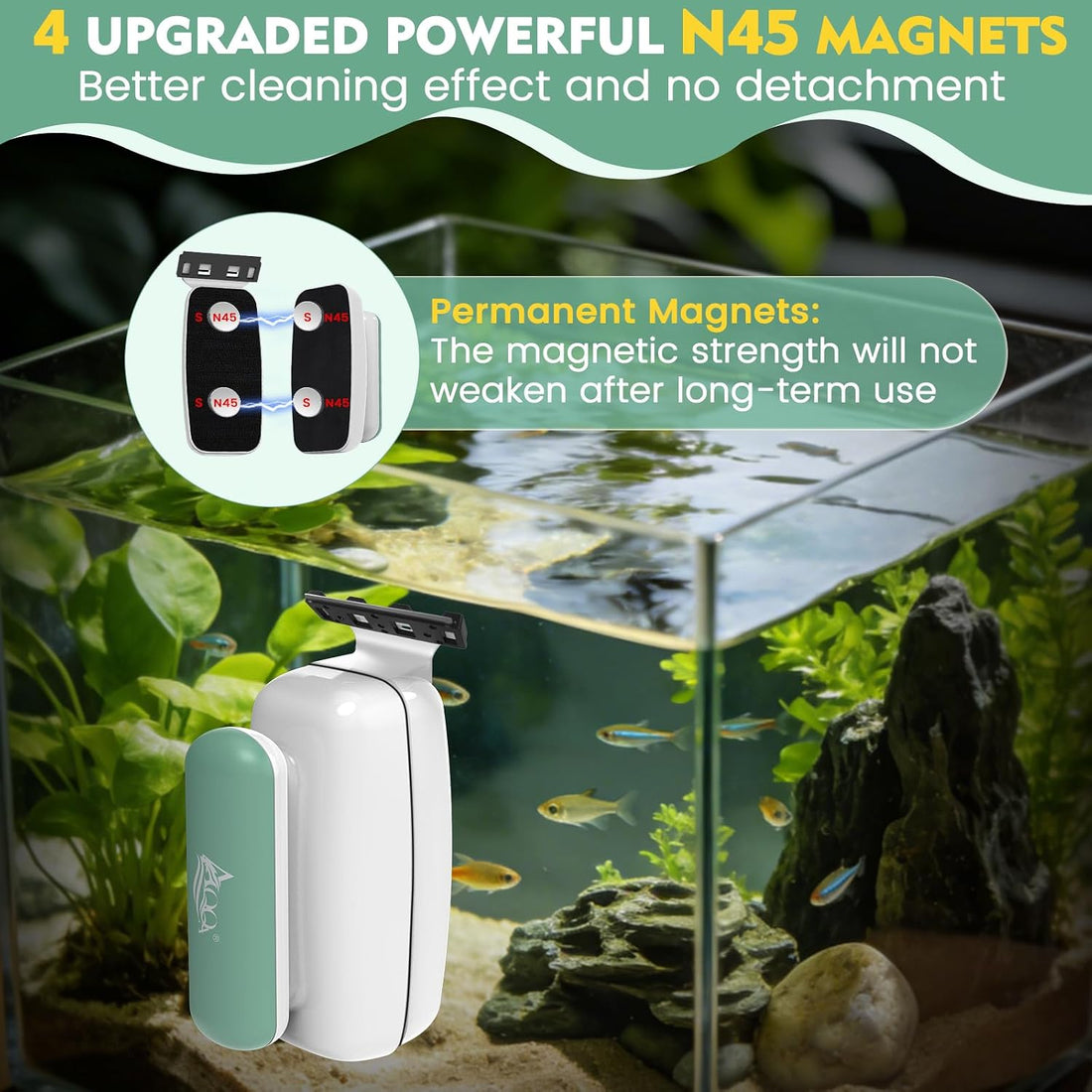 AQQA Magnetic Aquarium Glass Cleaner,Dual Blade Algae Scraper