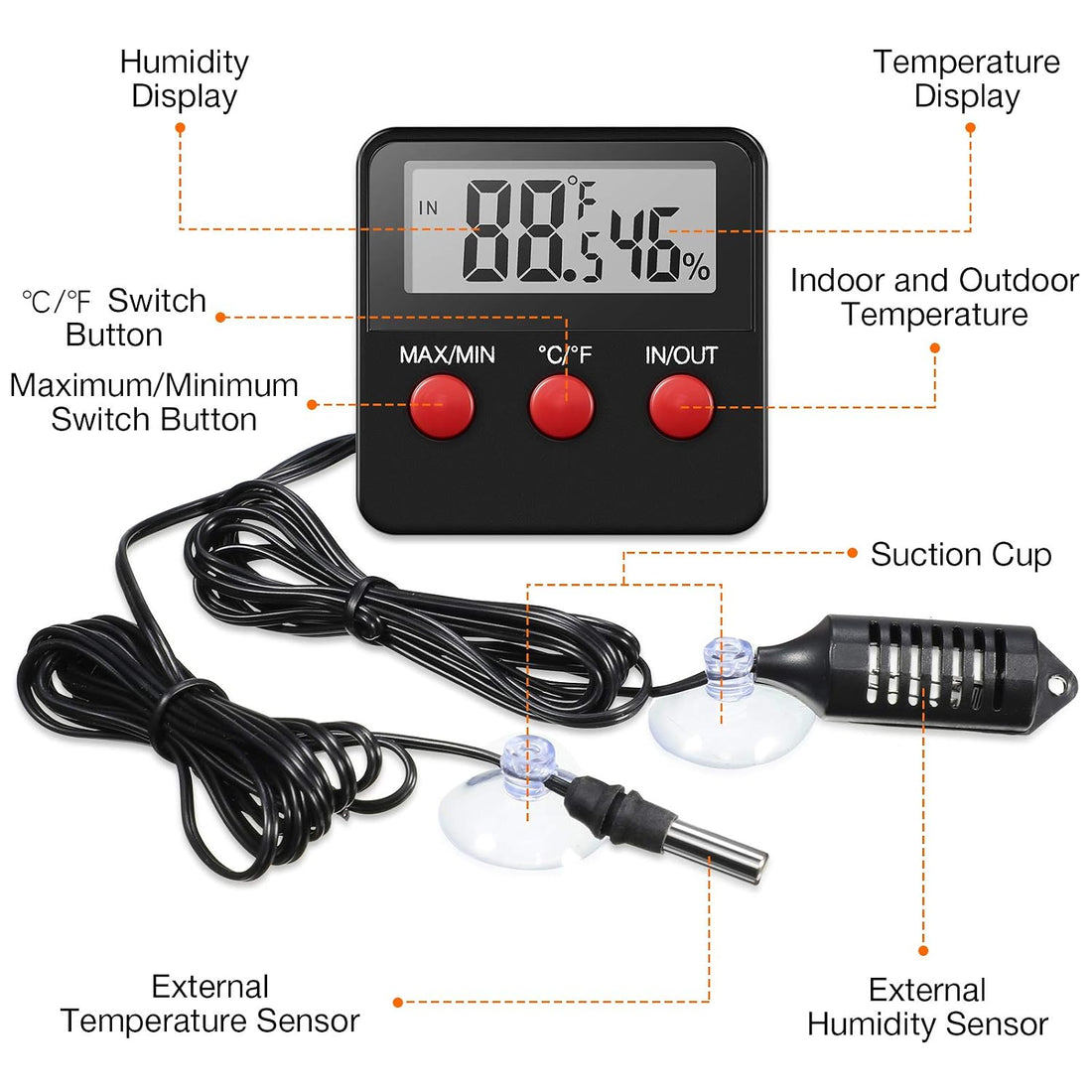 Weewooday 4 Pcs Digital Reptile Thermometer Hygrometer Gauge