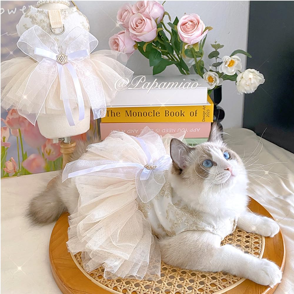 Fancy Dog Dresses with Leash Ring, Embroidered Dog Wedding Dress