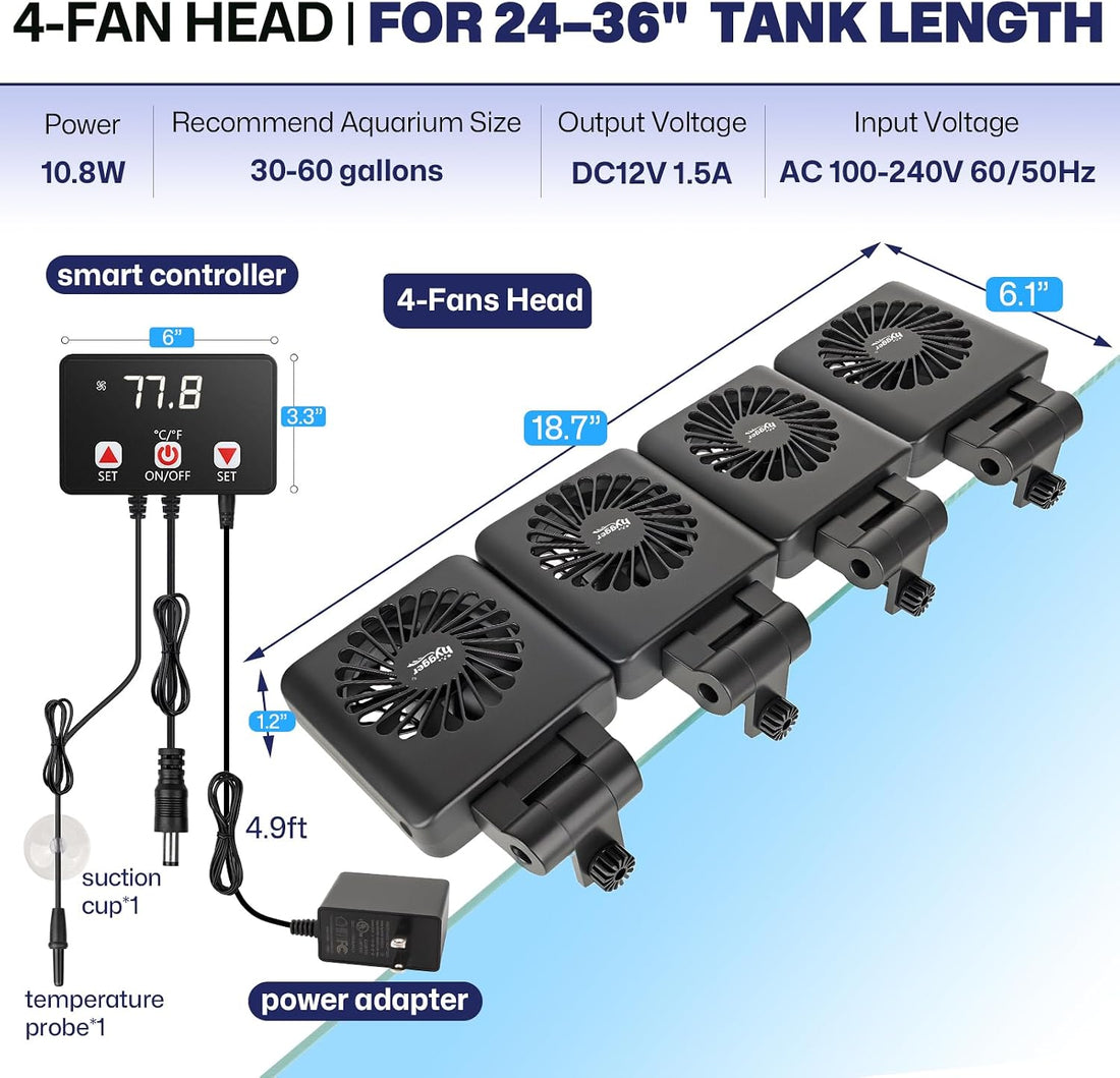 hygger Aquarium Cooling Fan with Smart Temp Control for 30-60 Gal