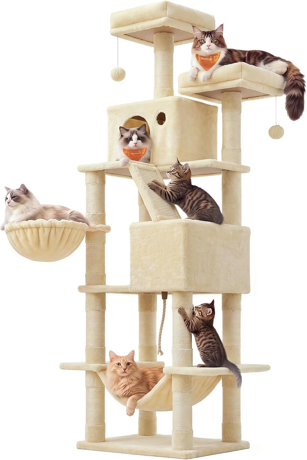 Feandrea Cat Tree, 81.1-Inch Large Cat Tower, Multi-Level Condo