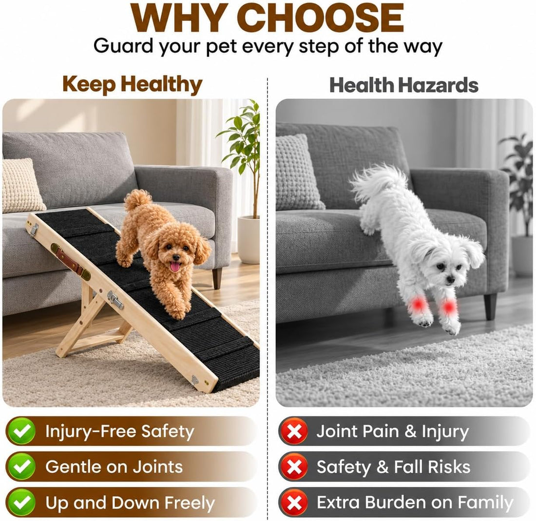 Dog Ramps for Small Dogs, 6-Level Adjustable Wooden Pet Ramp