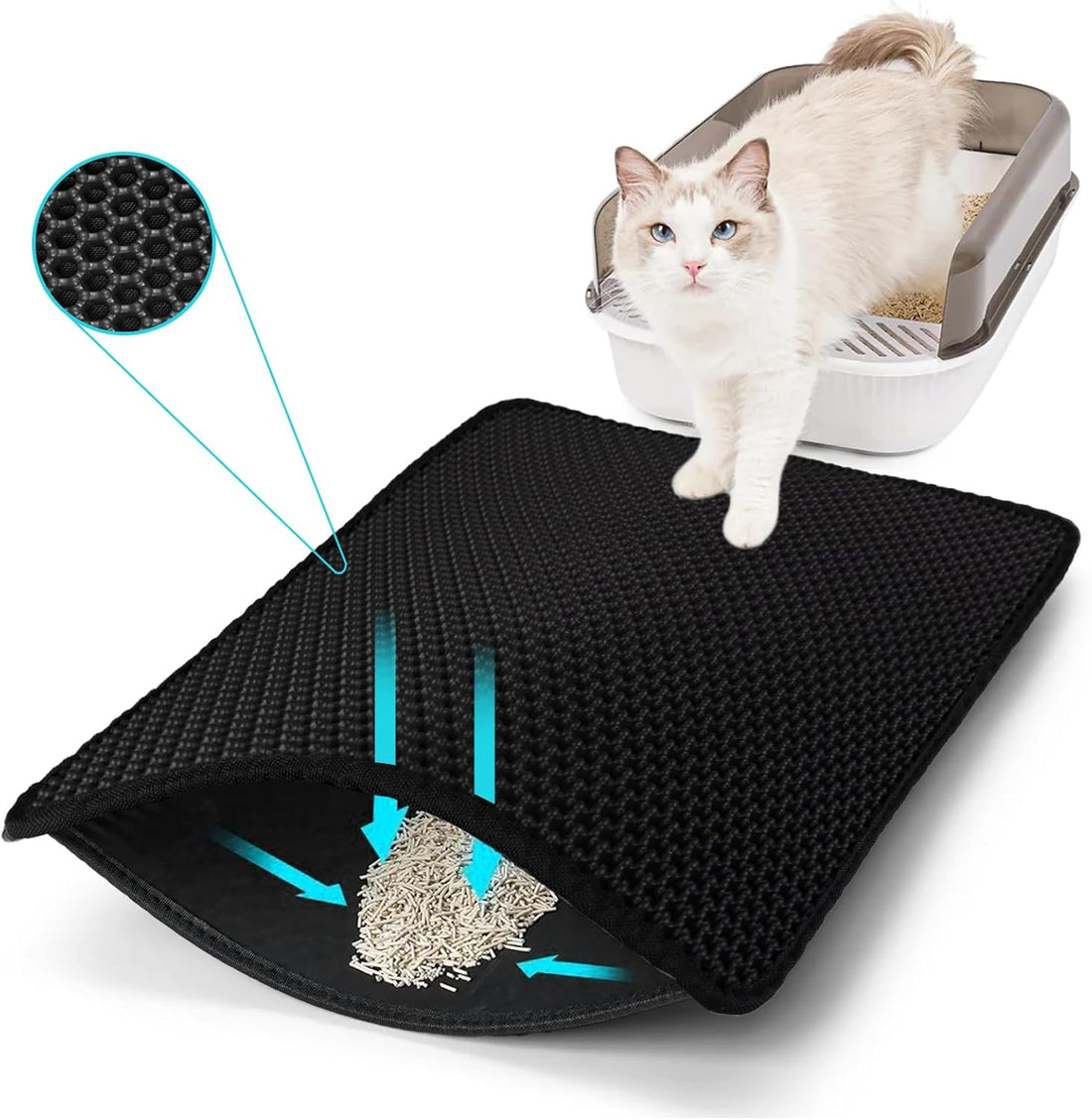 Cat Litter Mat 22"x14.5", Double Layer Waterproof Litterbox Mat