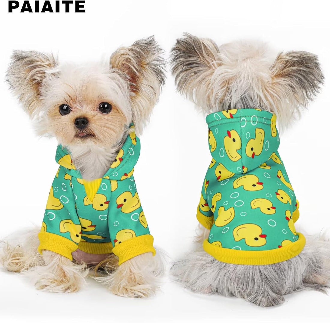 Yellow Duck Pattern Dog Hoodie Sweatshirt:Stylish with Hat