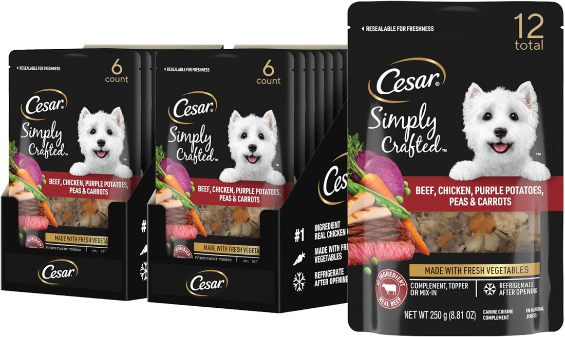 Cesar Simply Crafted Wet Dog Food Topper, Beef, 8.82 oz, 6 Count