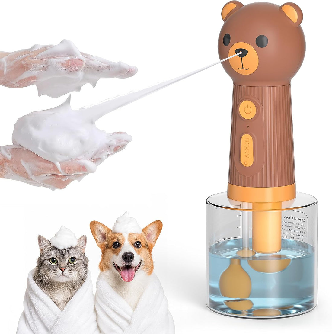 Electric Dog Shampoo Dispenser, IPX7 Waterproof, 400ml Bear Design