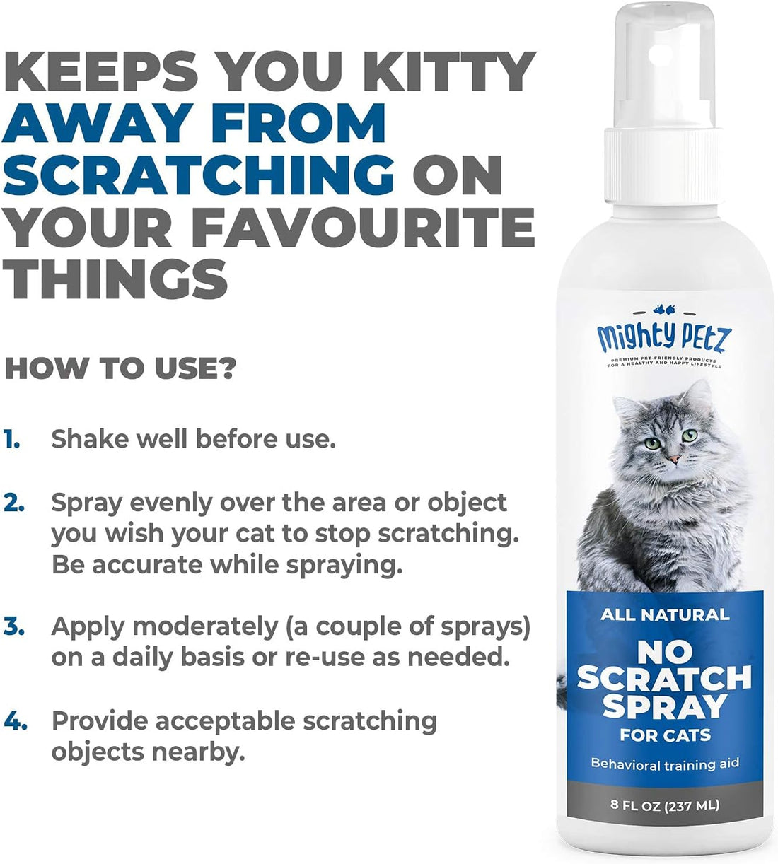 Mighty Petz Cat Deterrent Spray - Cat Indoor Repellent for Furniture