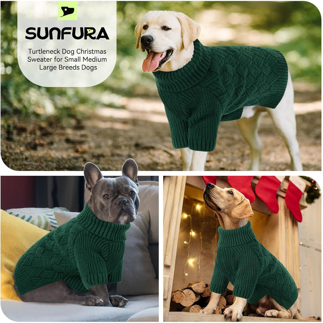 Small Dog Sweater, Turtleneck Dog Christmas Sweater
