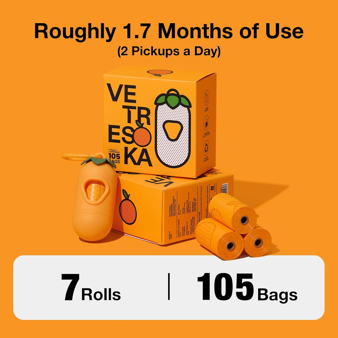 VETRESKA Dog Poop Bag Dispenser with Citrus Scented Waste Bags