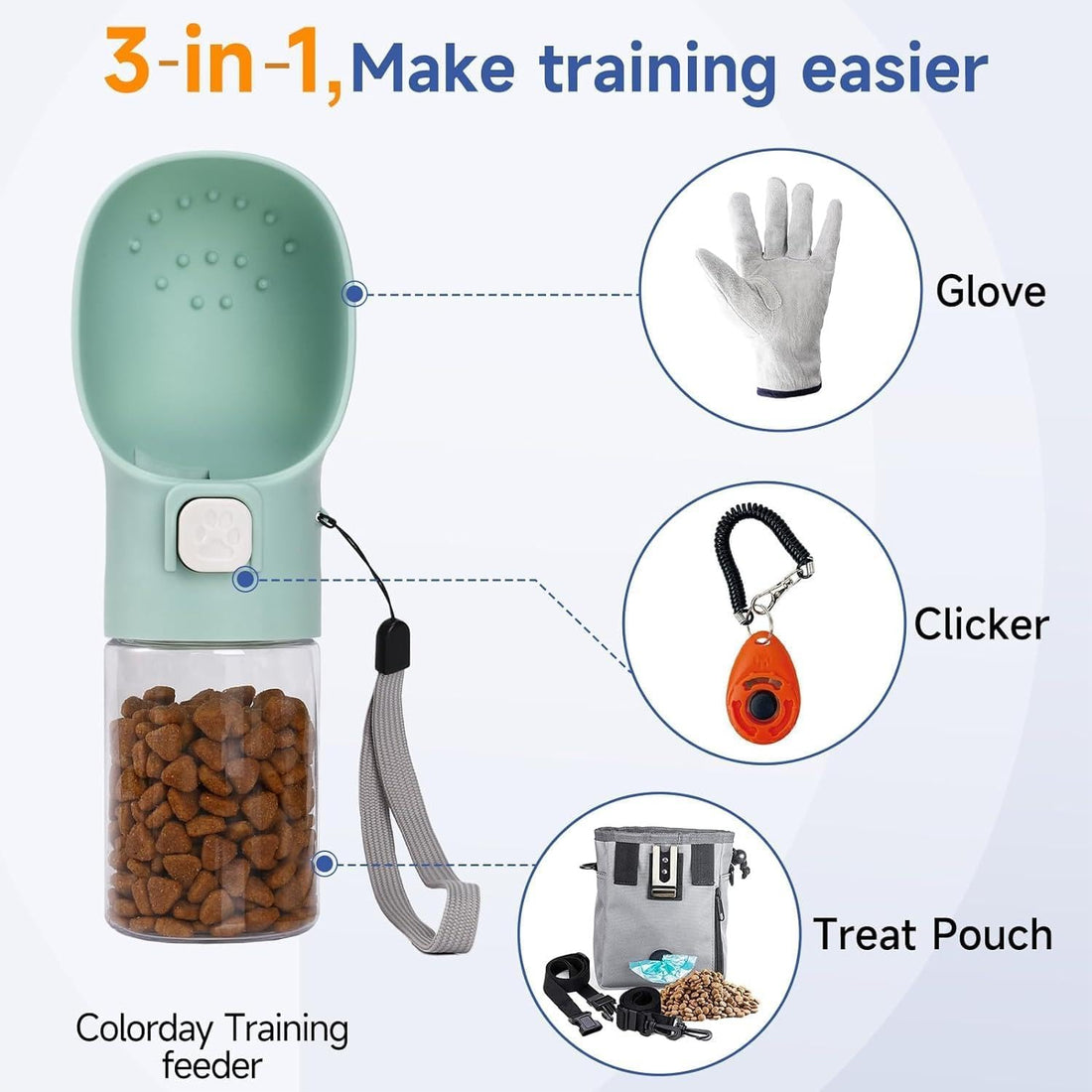 Colorday Handheld Dog Treat Dispenser Built-in Clicker & Treat Pouch