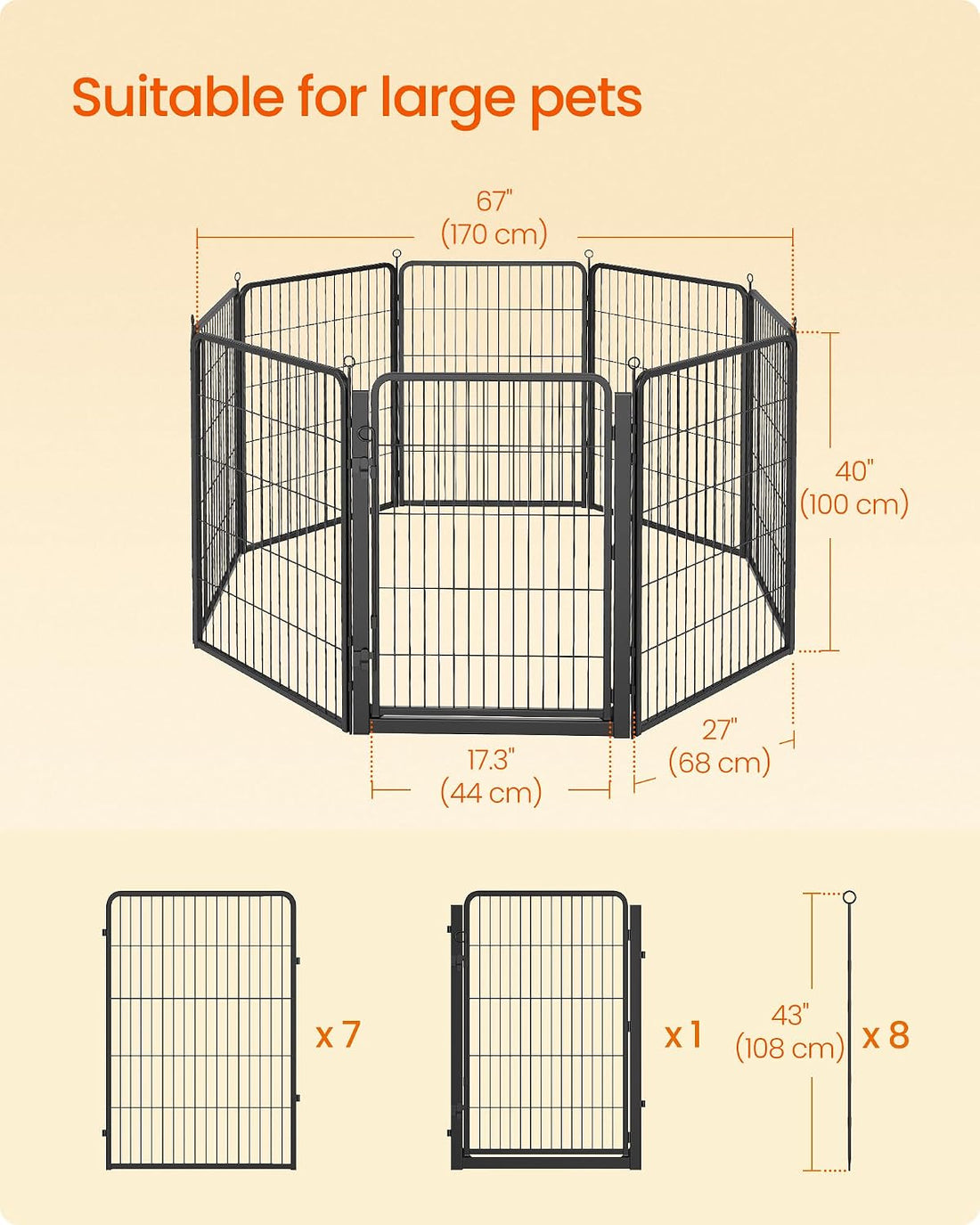 Feandrea 8-Panel Dog Playpen, 67 x 67 x 40 Inch