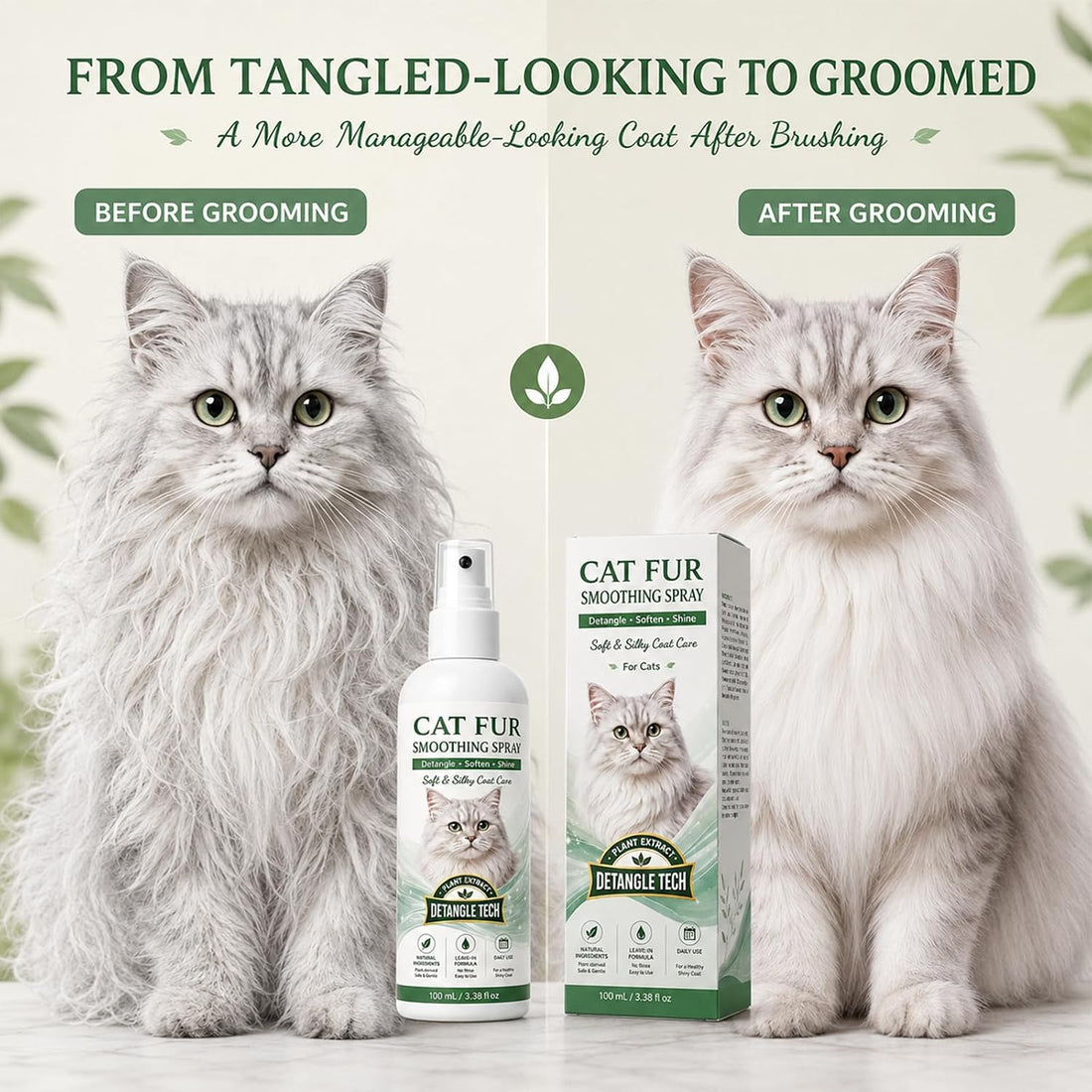Cat Detangler Spray – Pet Hair Remover Spray for Cats & Daily Coat