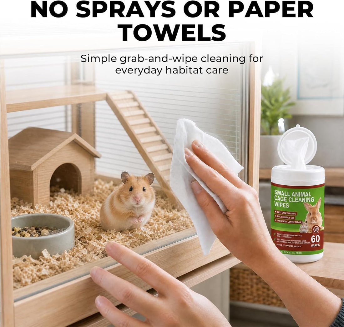 Small Animal Cage Cleaning Wipes, Unscented, 2 Pack 120 Wipes