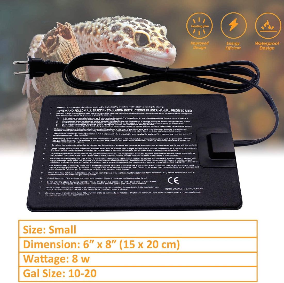 Aiicioo Reptile Heating Pad - 6x8Inch Hermit Crab Heater Heat Mat