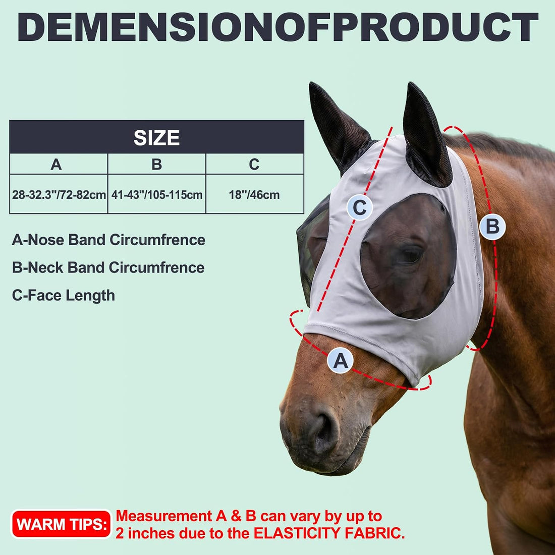 Fly Mask with Ears for Horses Soft Stretchy Mesh Horse Face Cover