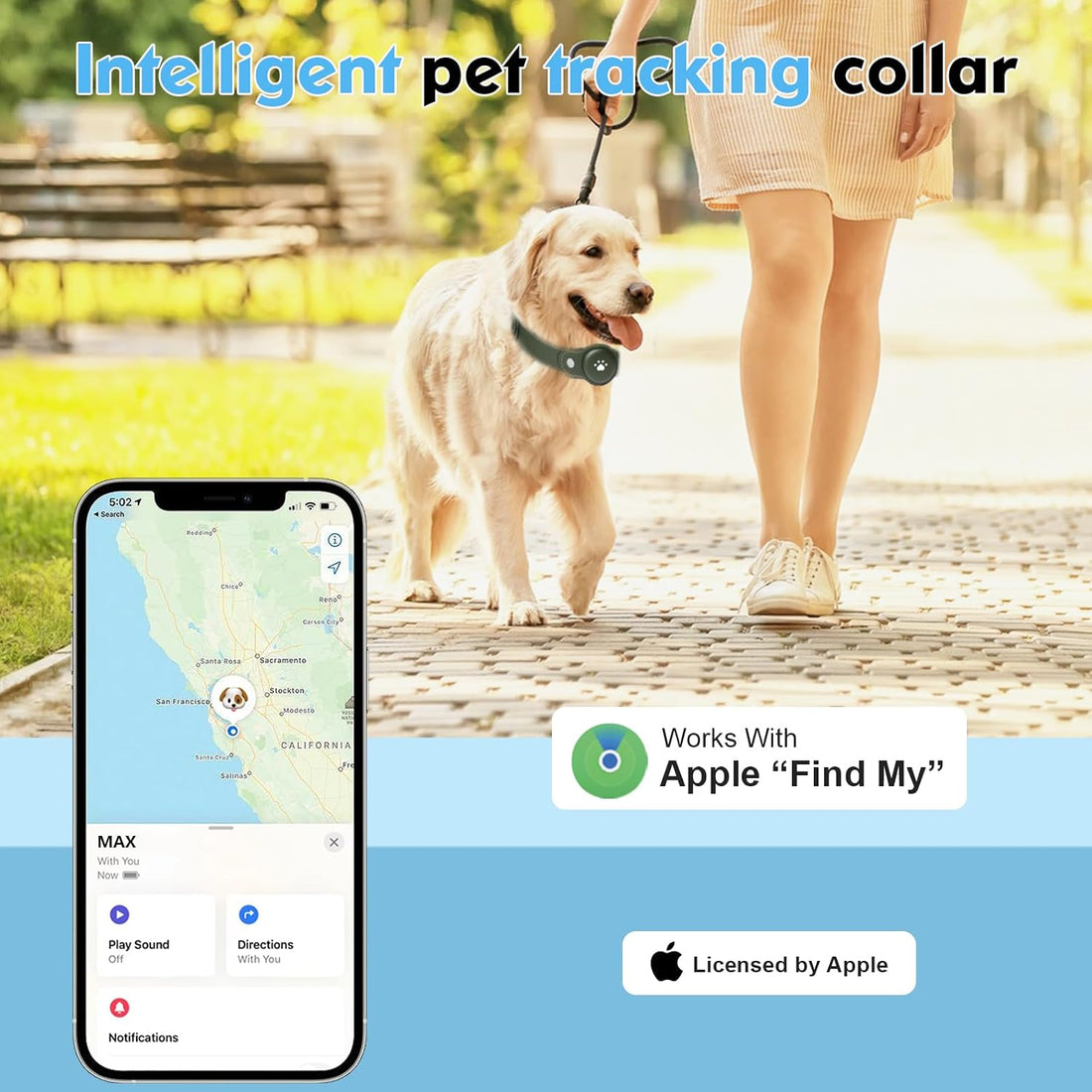 GPS Tracker for Dogs, 2 in 1 Smart Pet Collar