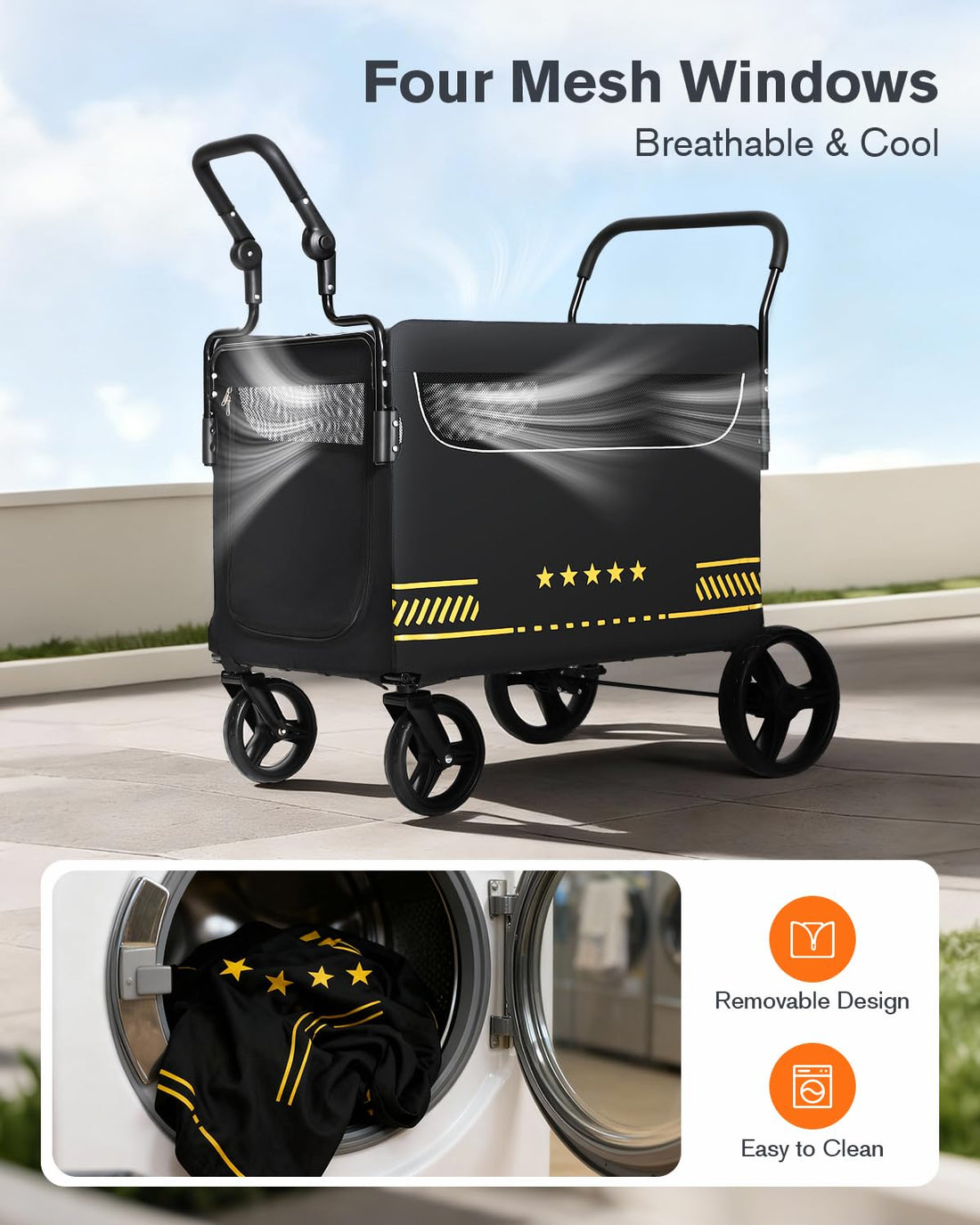 Heavy Duty Pet Stroller for Medium & Large Dogs with Ramp