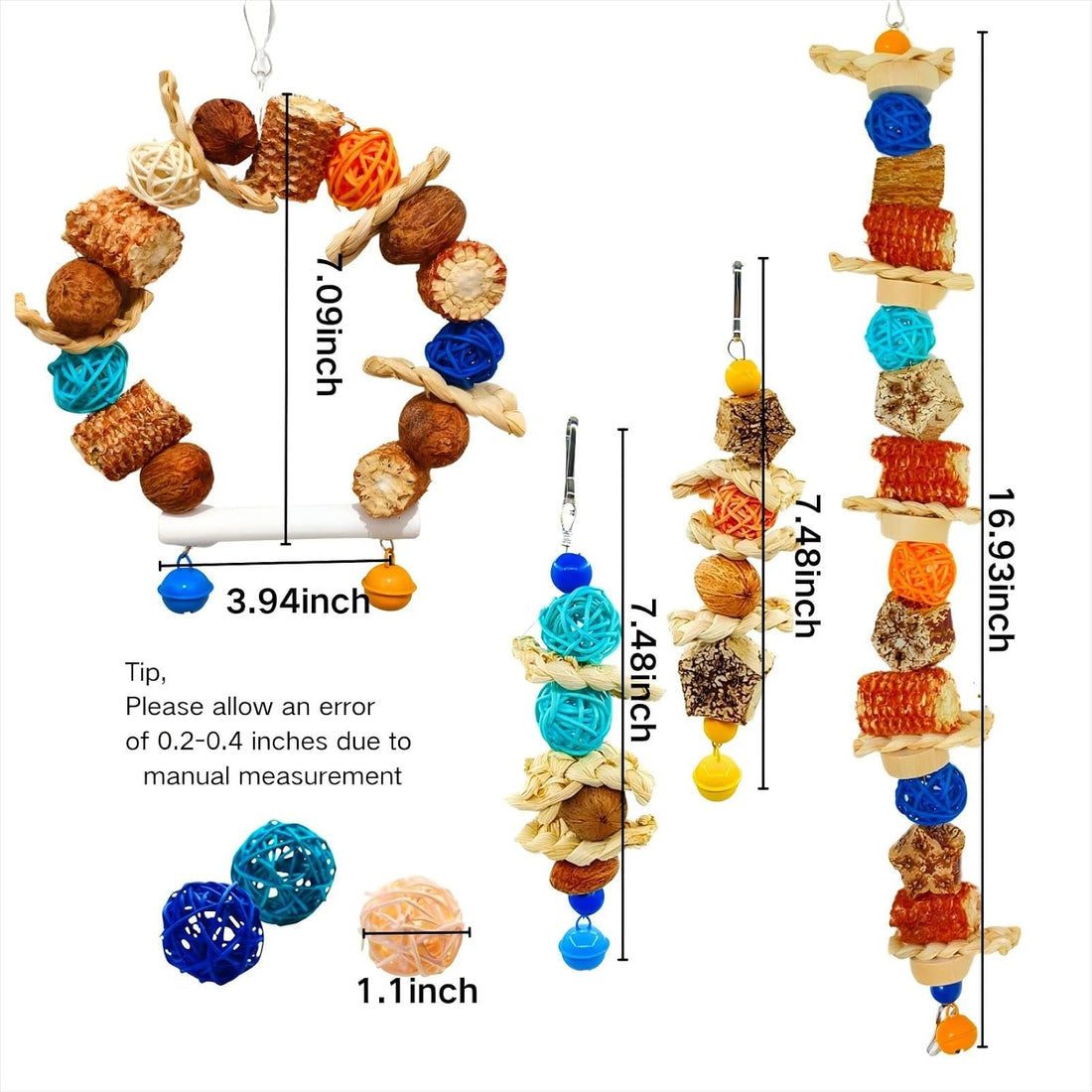 XLpeixin Parakeet Swing Toys,Bird Cage Hanging Chewing Toys,Natural