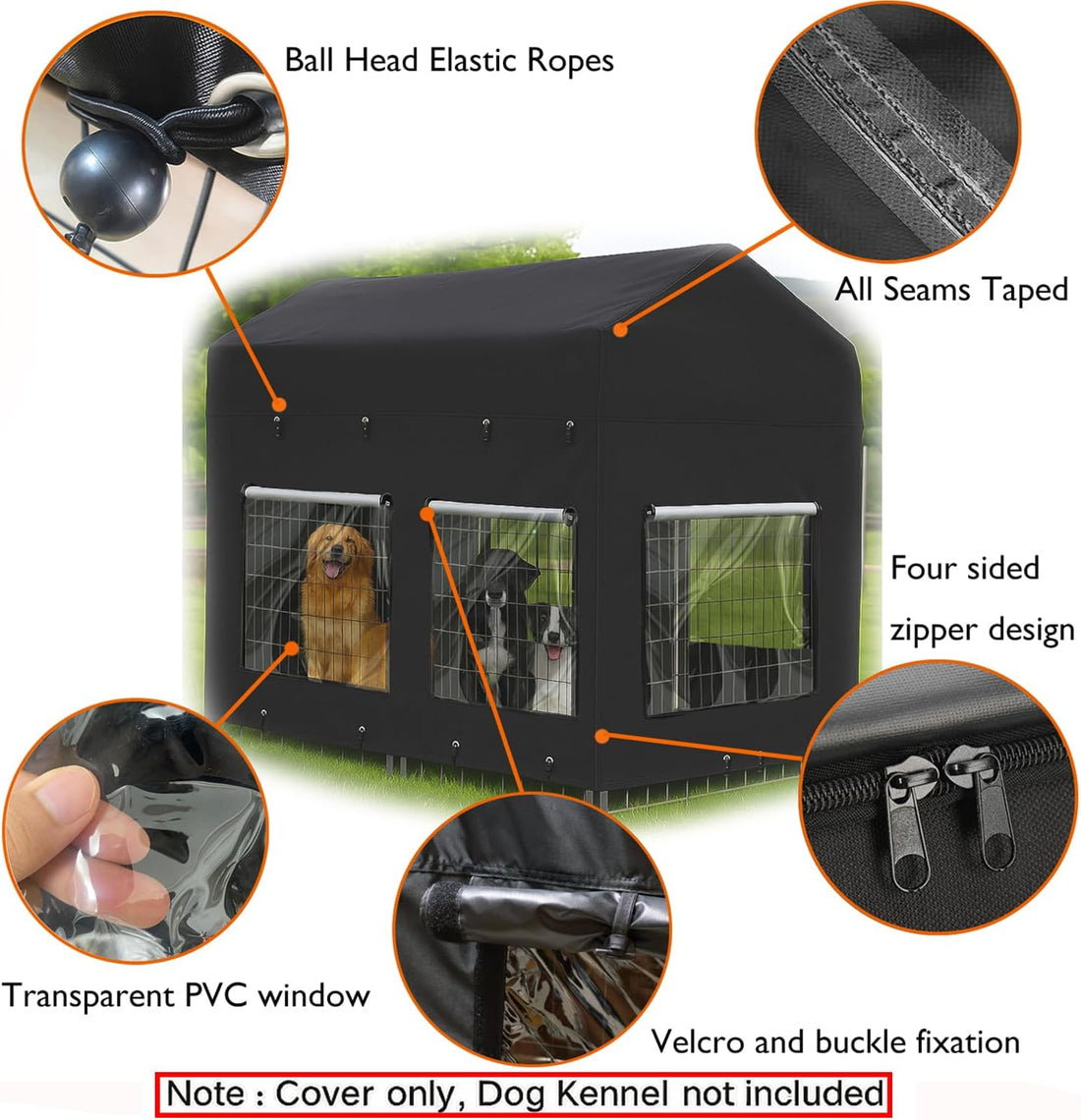 Outdoor Dog Kennel Cover 8'Dx4'Wx6'H Full Coverage Kennel Cover Large
