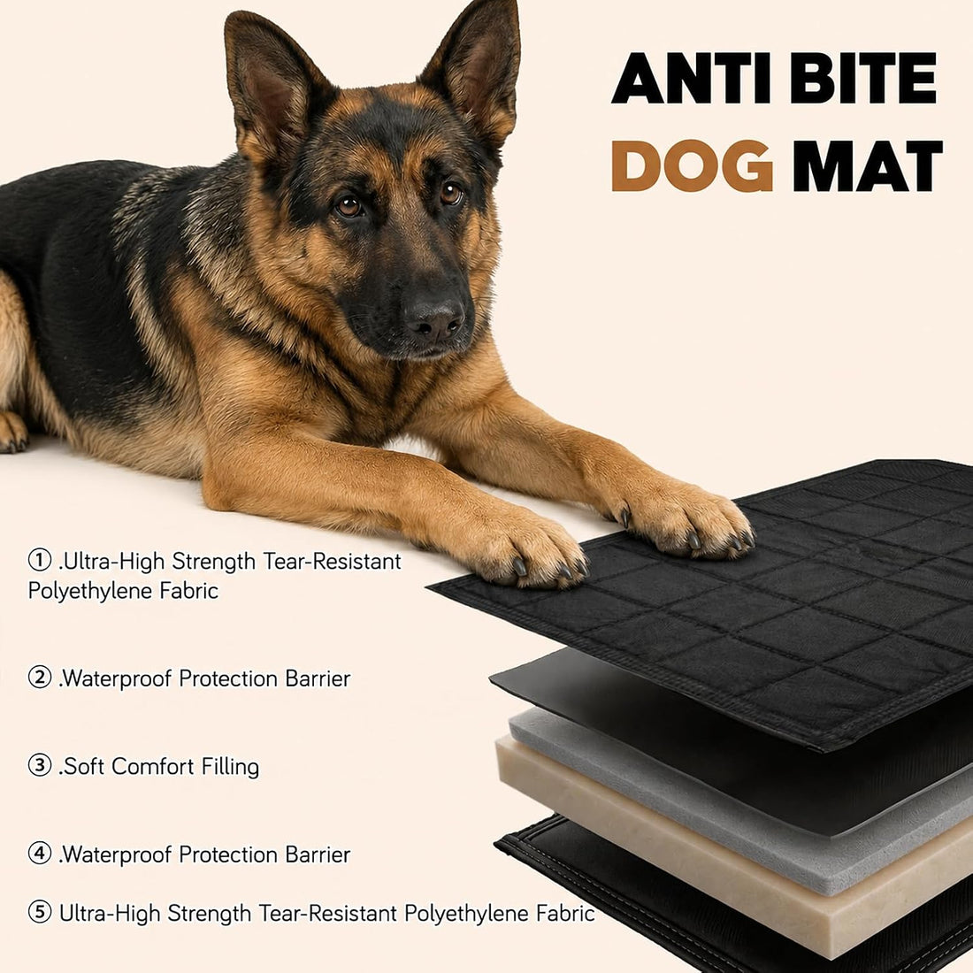 Chew Proof Dog Crate Pad with 8 Tie-Down Straps, Waterproof Dog Bed